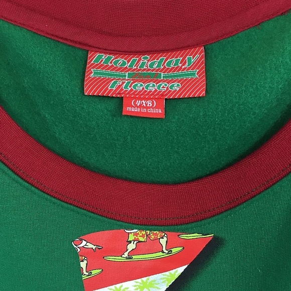 Surfing Santa Christmas Sweatshirt Green Red 4XB - Picture 6 of 8